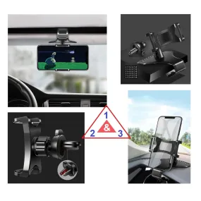 3 in 1 Car GPS Smartphone Holder: Dashboard / Visor Clamp   AC Grid Clip for Sharp 550SH - Black