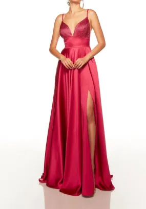 Alyce Paris - Stone Embellished A-line Satin Dress