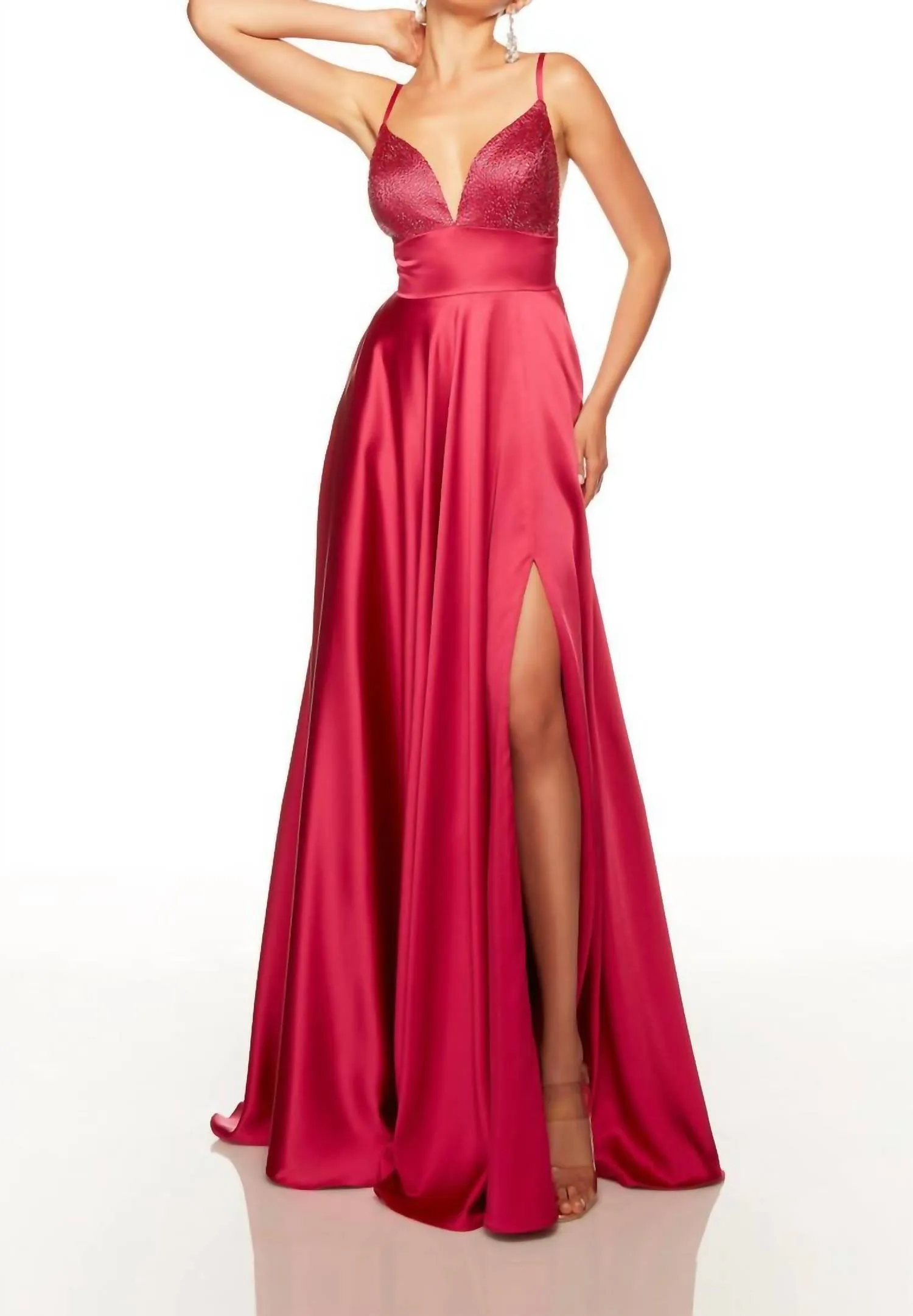 Alyce Paris - Stone Embellished A-line Satin Dress