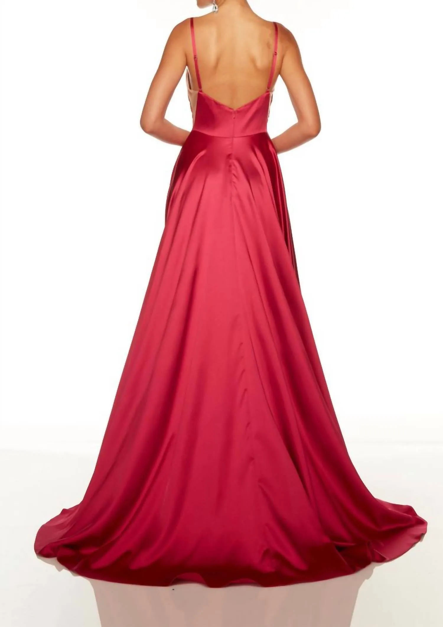 Alyce Paris - Stone Embellished A-line Satin Dress