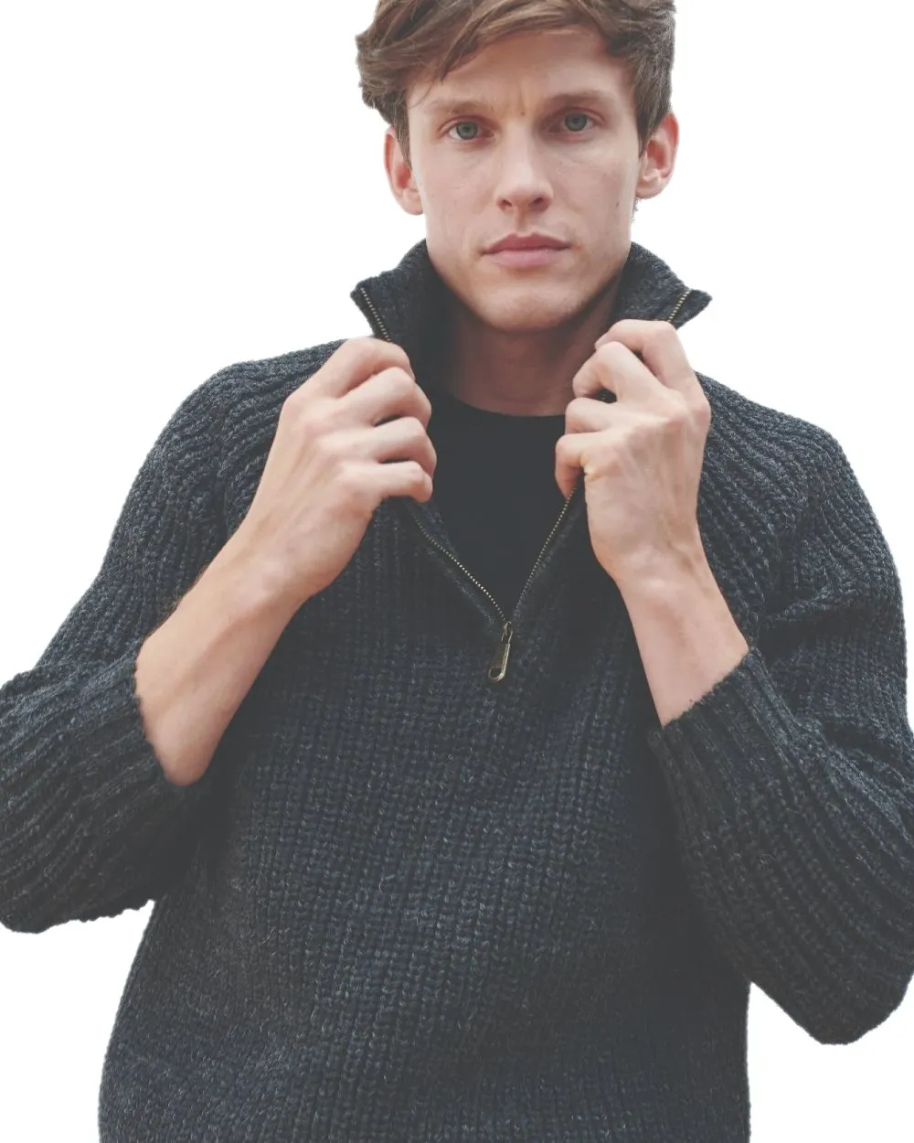 Aran Mens Fisherman Raglan Zip Sweater
