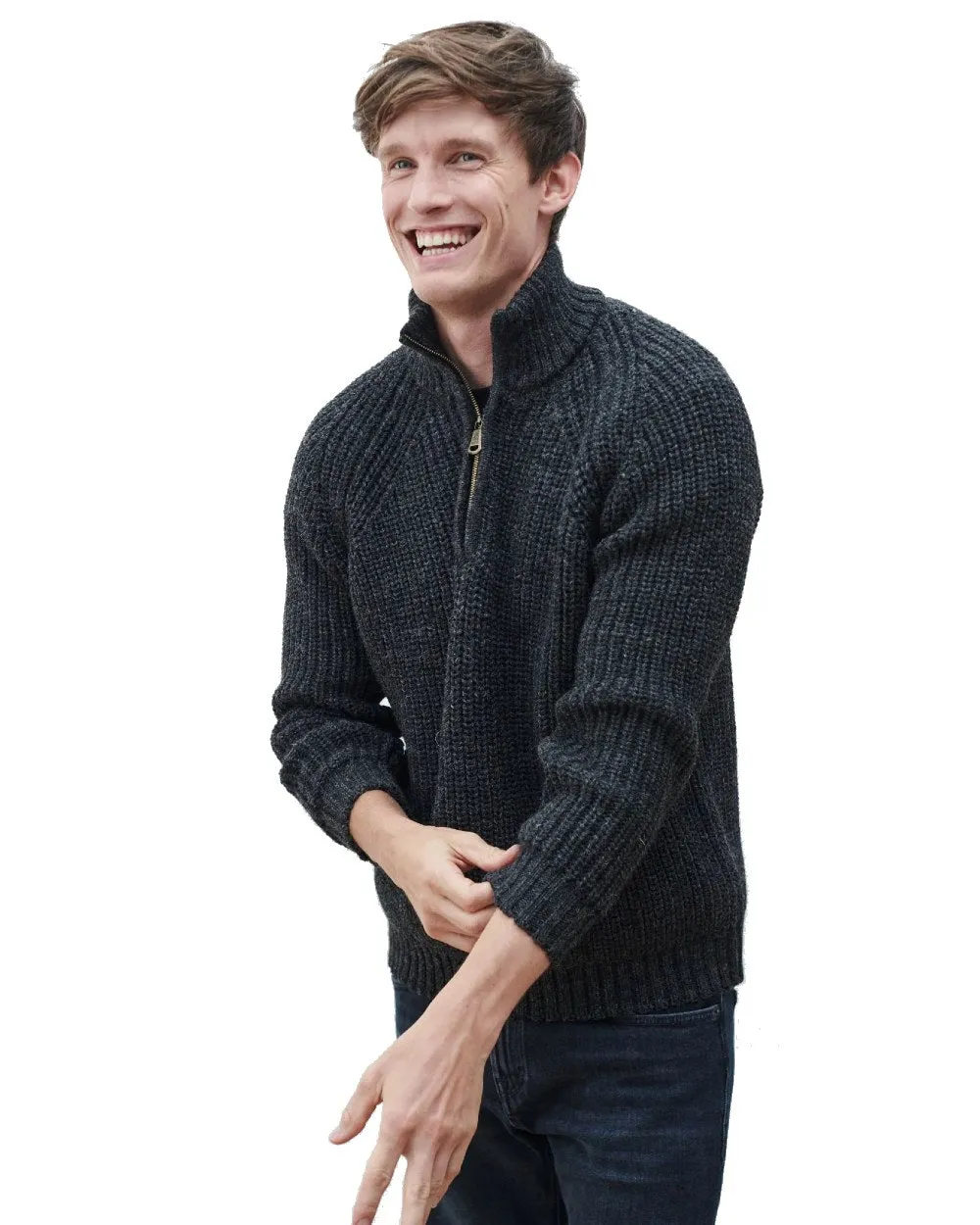 Aran Mens Fisherman Raglan Zip Sweater