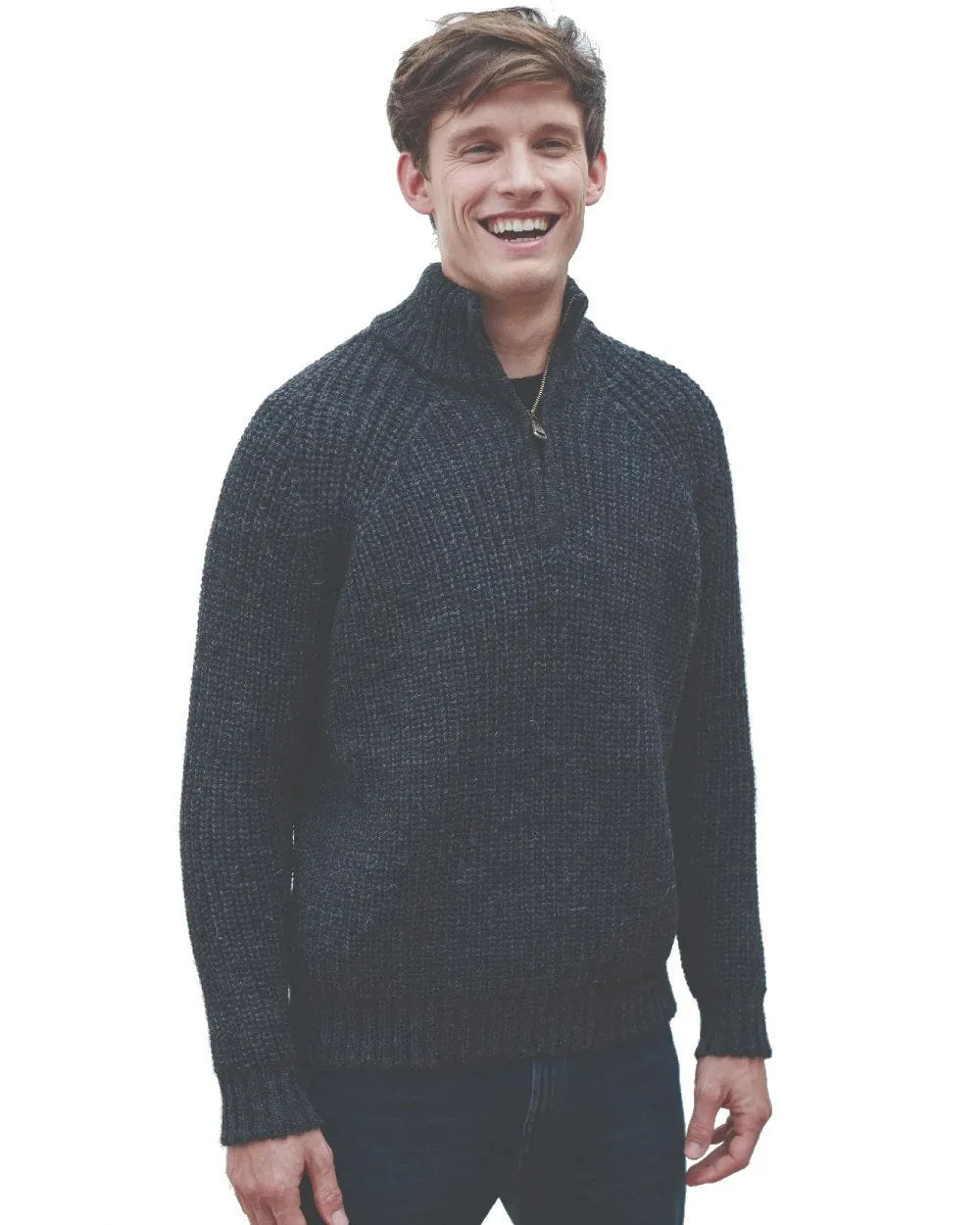 Aran Mens Fisherman Raglan Zip Sweater