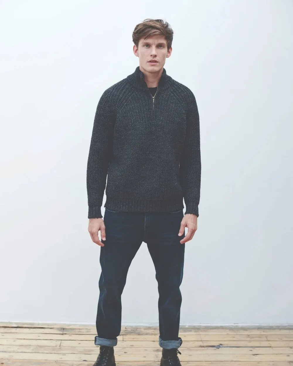 Aran Mens Fisherman Raglan Zip Sweater