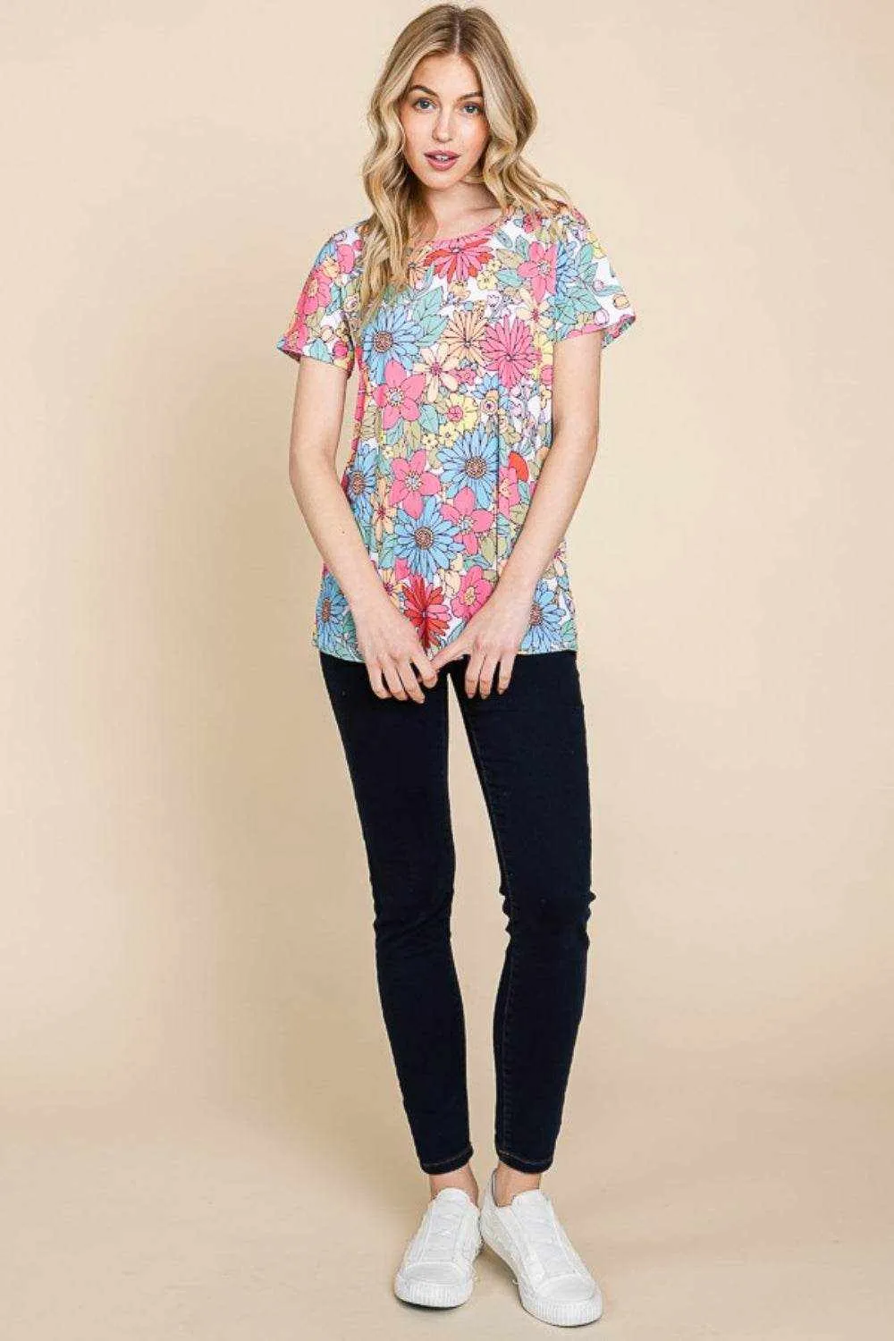 BOMBOM Floral Short Sleeve T-Shirt