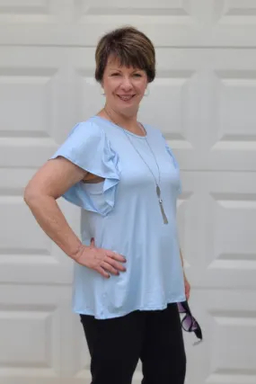 Casual Butterfly Sleeve Top in Sky Blue