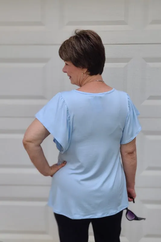 Casual Butterfly Sleeve Top in Sky Blue