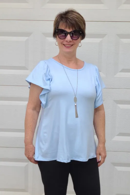 Casual Butterfly Sleeve Top in Sky Blue