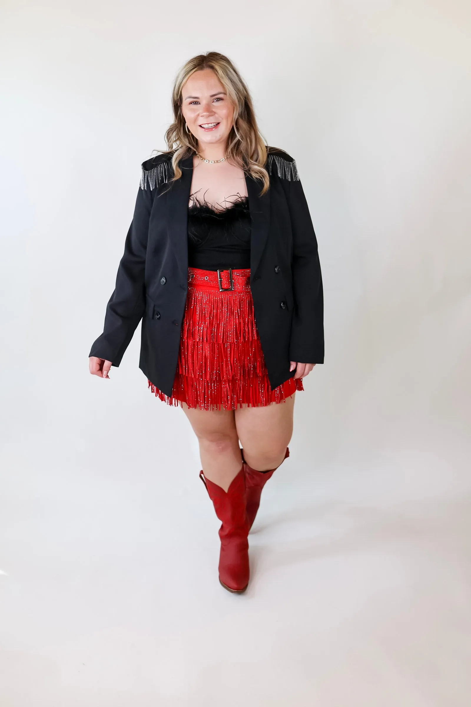 Check Me Out Blazer with Silver Fringe in Black