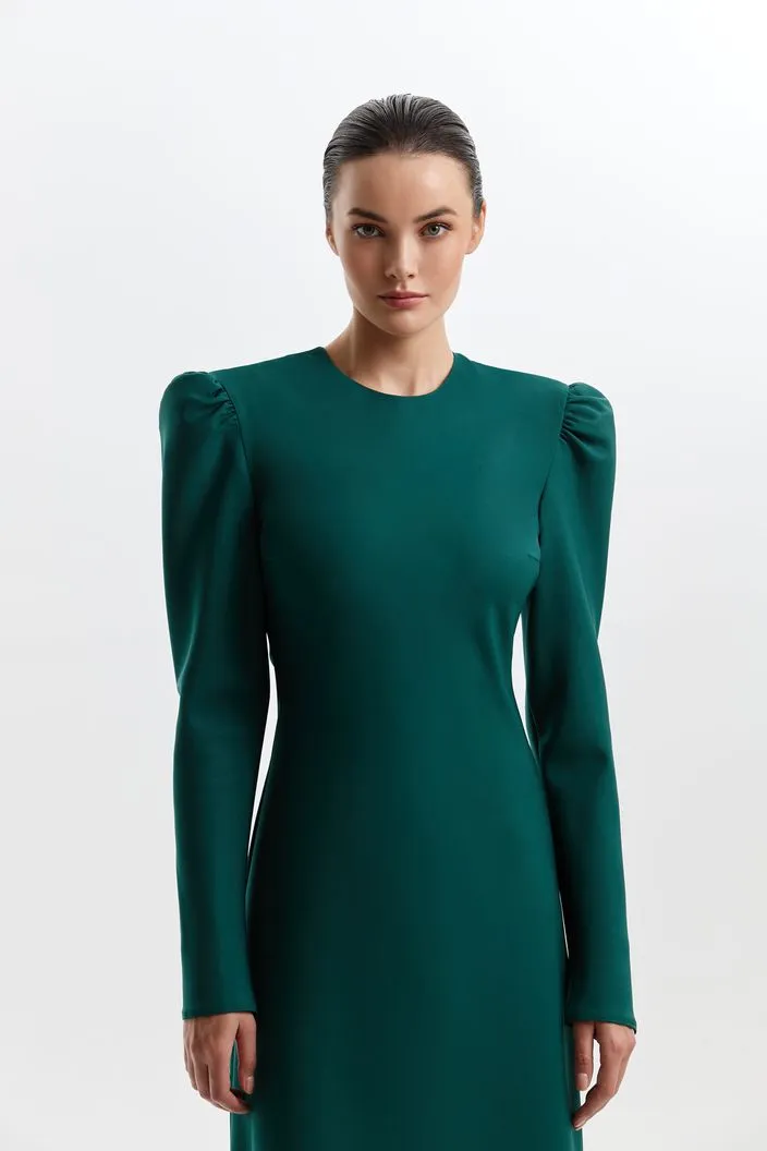 Estella Elegant High Neck Long Sleeves Green Evening Dress