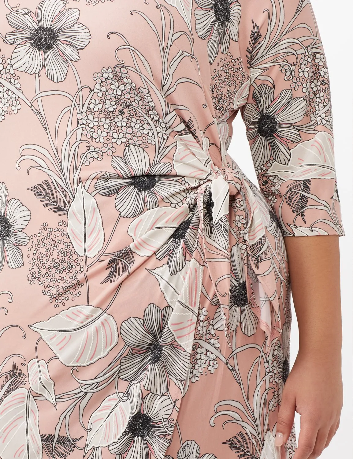 Faux Wrap Tie Waist Floral Dress