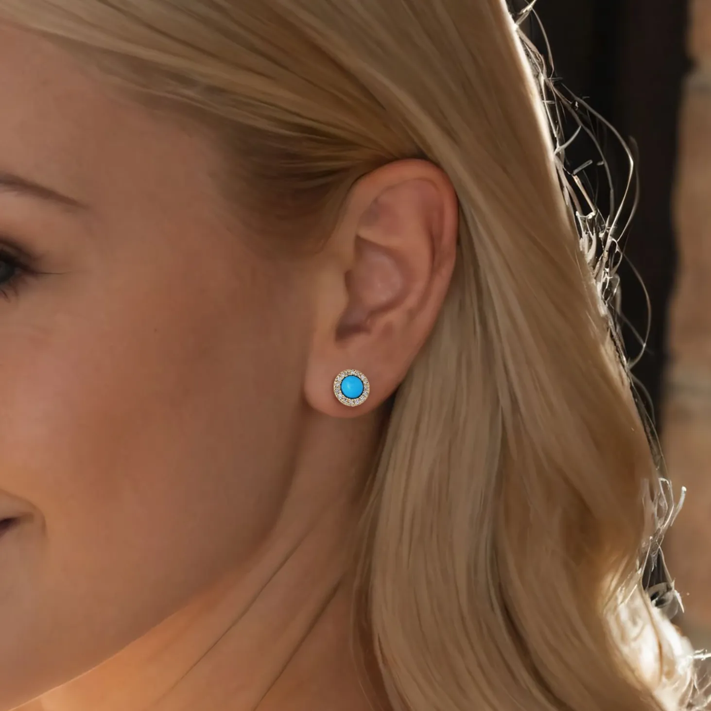 Feminine Turquoise Diamond Stud Earrings