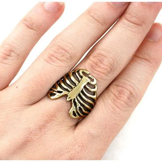 Gold Anatomical Rib Cage Ring