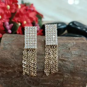 Gold Plated Geometric Shaped Sterling CZ With Droplet Chain Drop Earring
