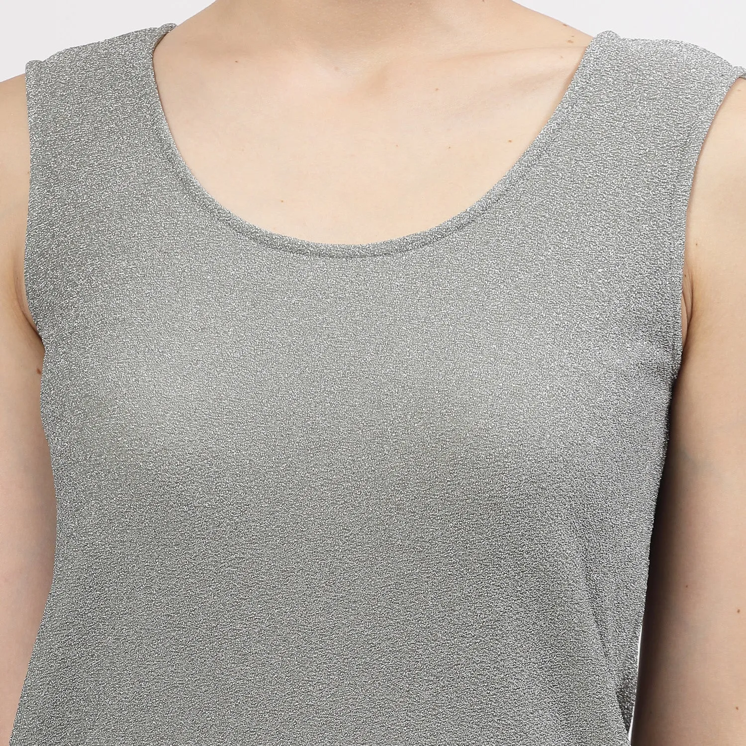 Grey Shimmer Without Sleeves Lycra Top