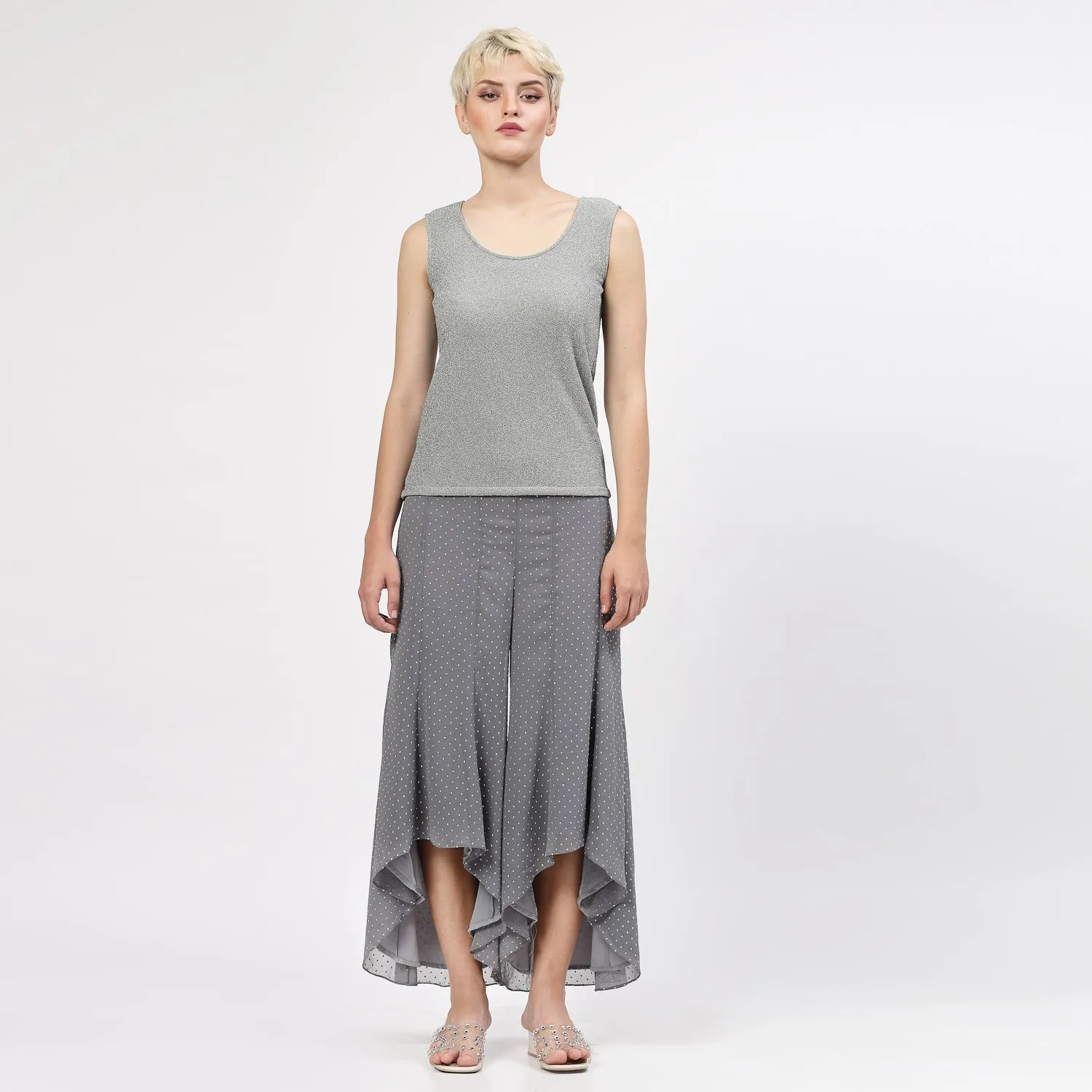 Grey Shimmer Without Sleeves Lycra Top
