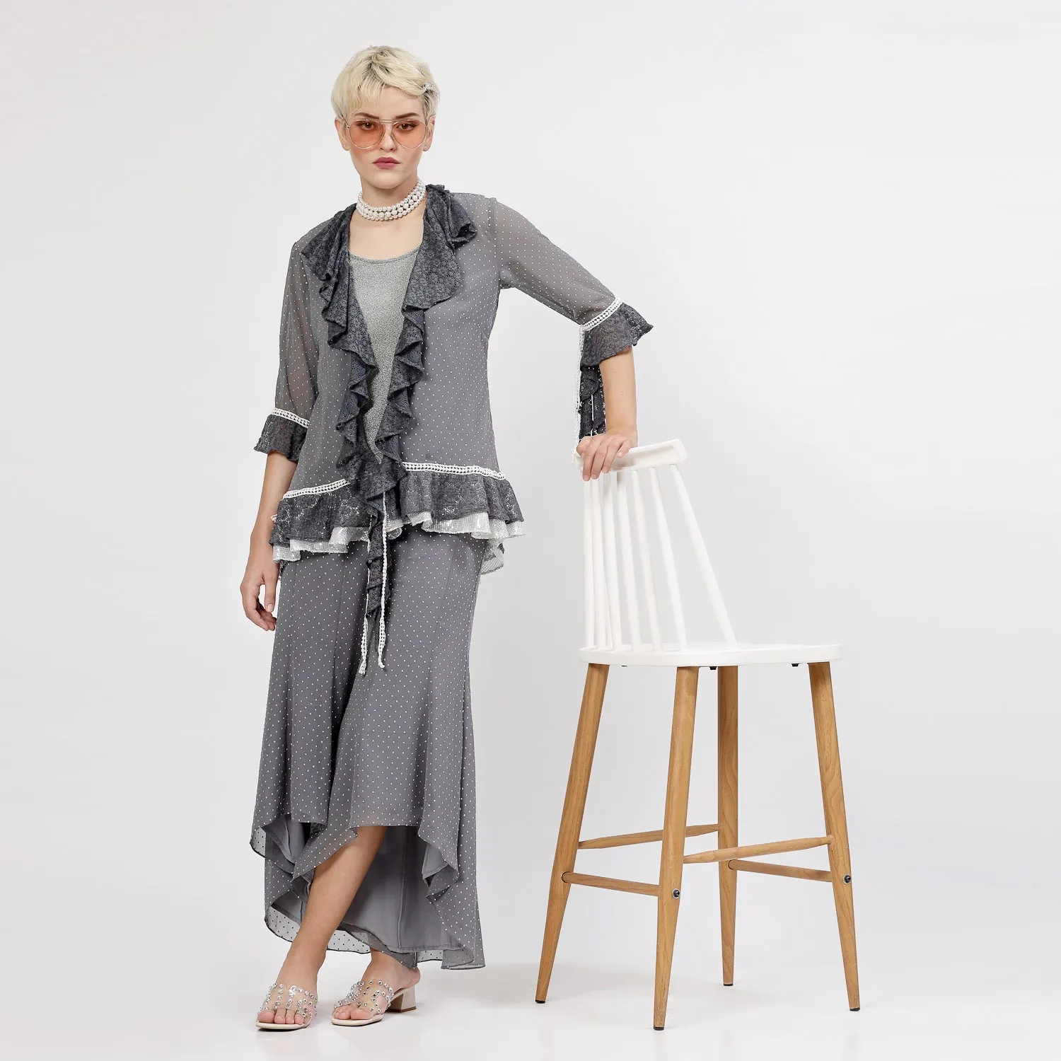 Grey Shimmer Without Sleeves Lycra Top