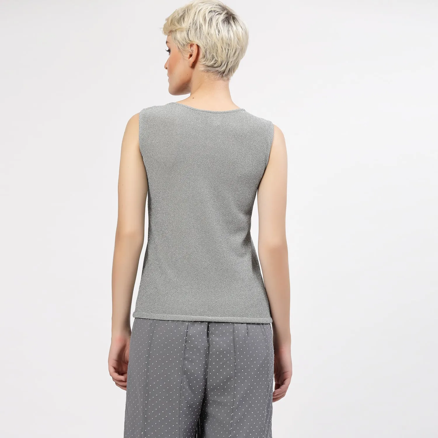 Grey Shimmer Without Sleeves Lycra Top