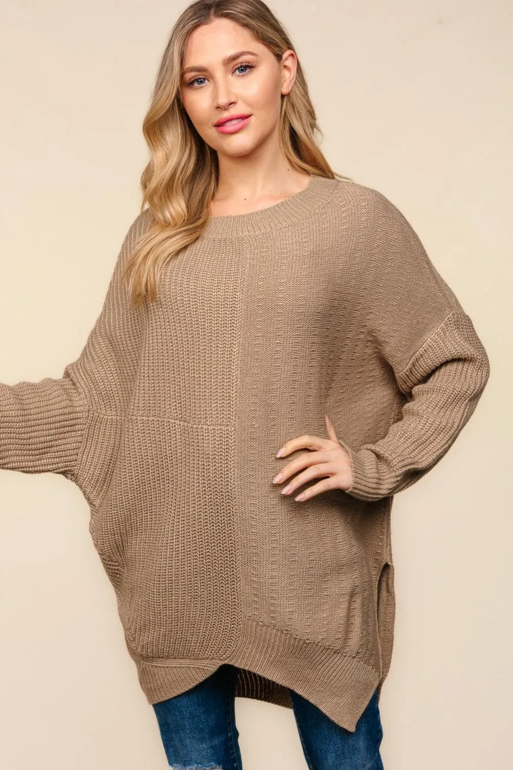 Haptics Sweater Side Slit Texture Asymmetric Oversized Knitwear
