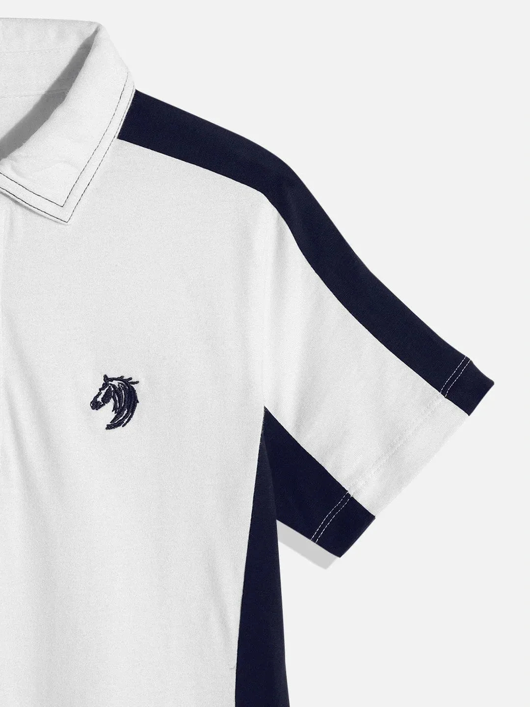 Kids White Smart Party Wear Cotton Polo Tshirt