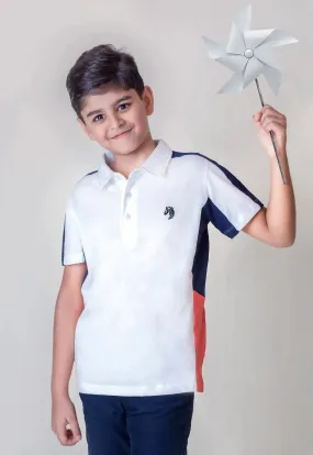 Kids White Smart Party Wear Cotton Polo Tshirt