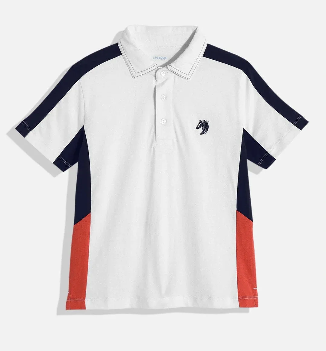 Kids White Smart Party Wear Cotton Polo Tshirt