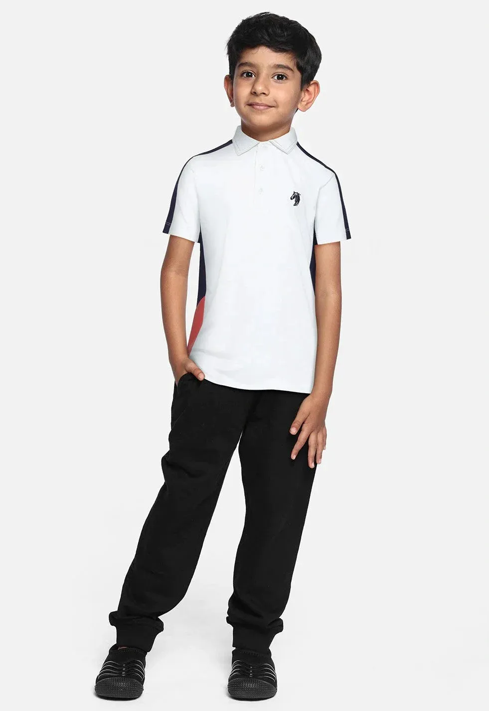 Kids White Smart Party Wear Cotton Polo Tshirt