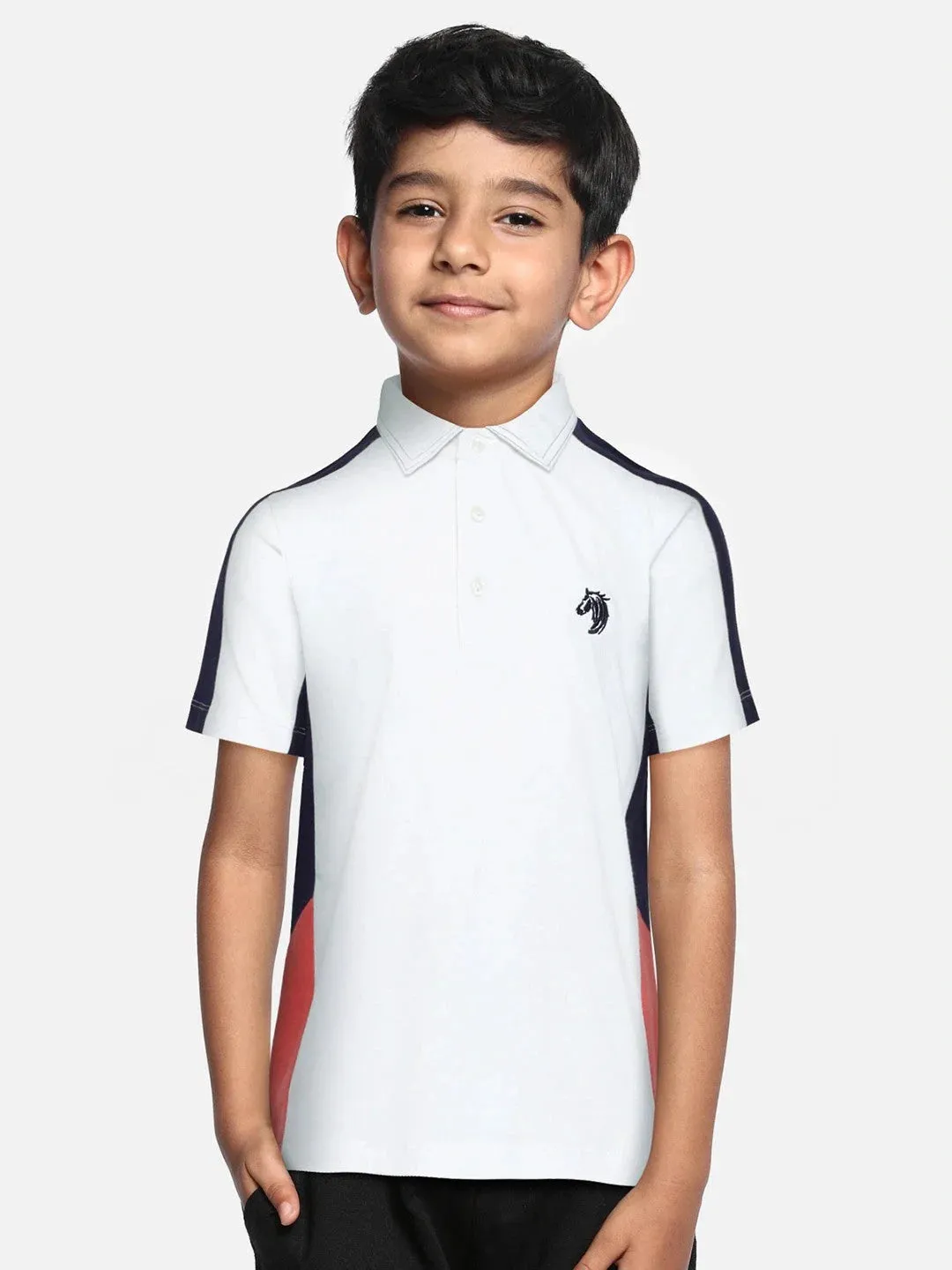 Kids White Smart Party Wear Cotton Polo Tshirt