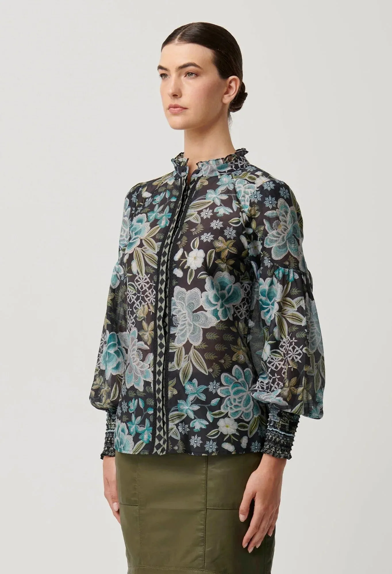 Once Was Knox Cotton Silk Shirt in Dahlia Fields