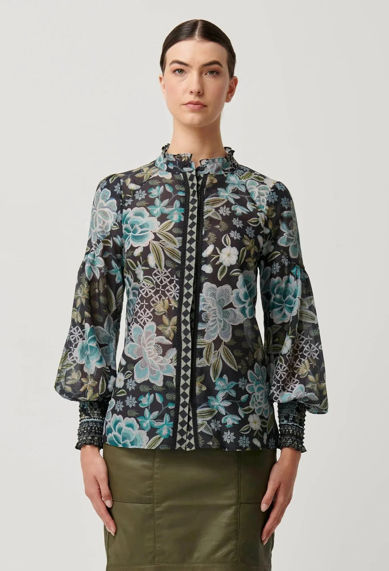 Once Was Knox Cotton Silk Shirt in Dahlia Fields