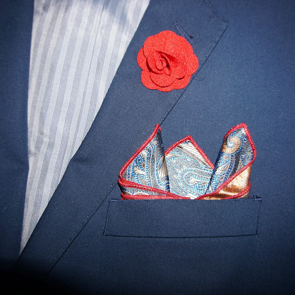Persian Blue / Daric Gold Paisley Pocket Square - [2017 Spring]
