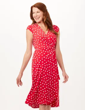 Puff Dot Faux Wrap Dress