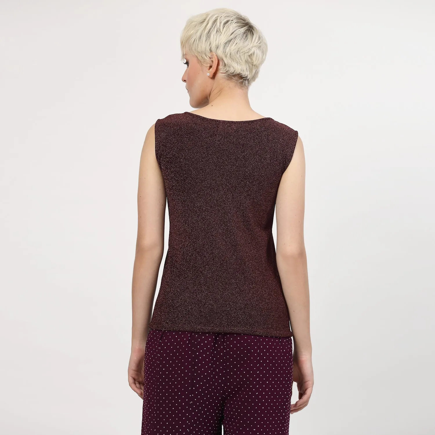 Purple Shimmer Without Sleeves Lycra Top