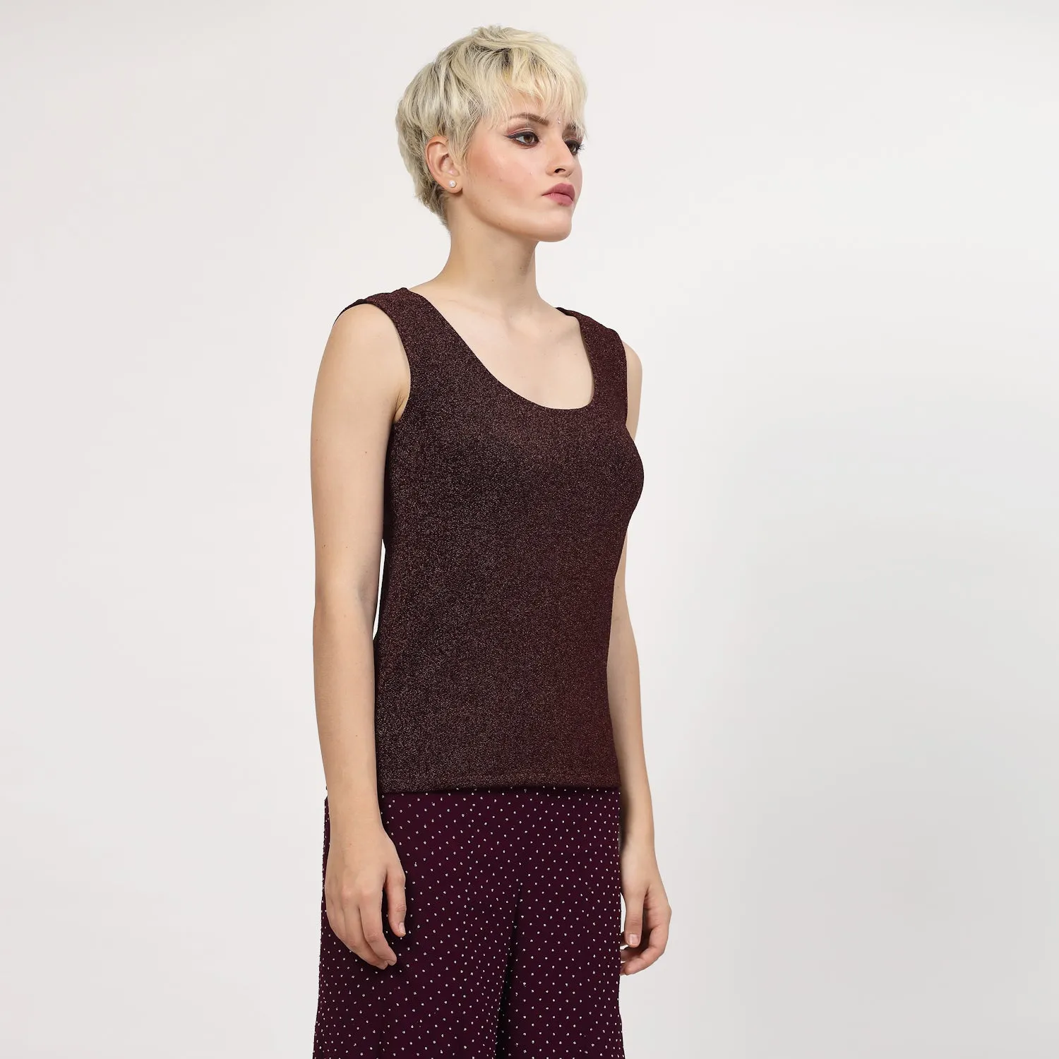 Purple Shimmer Without Sleeves Lycra Top
