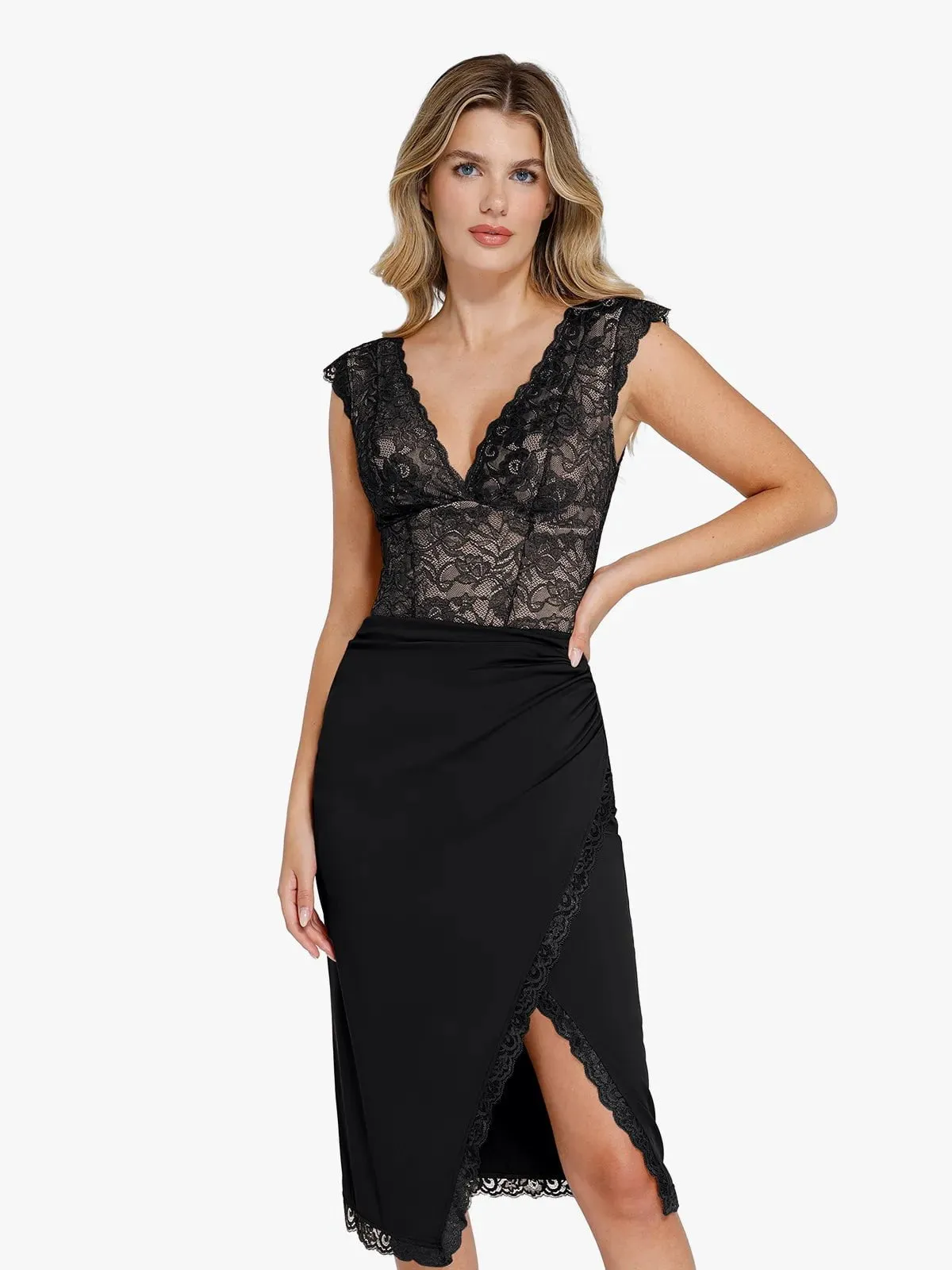 Shapewear Sculpting Lace Bodysuit or Slimming Midi Skirt
