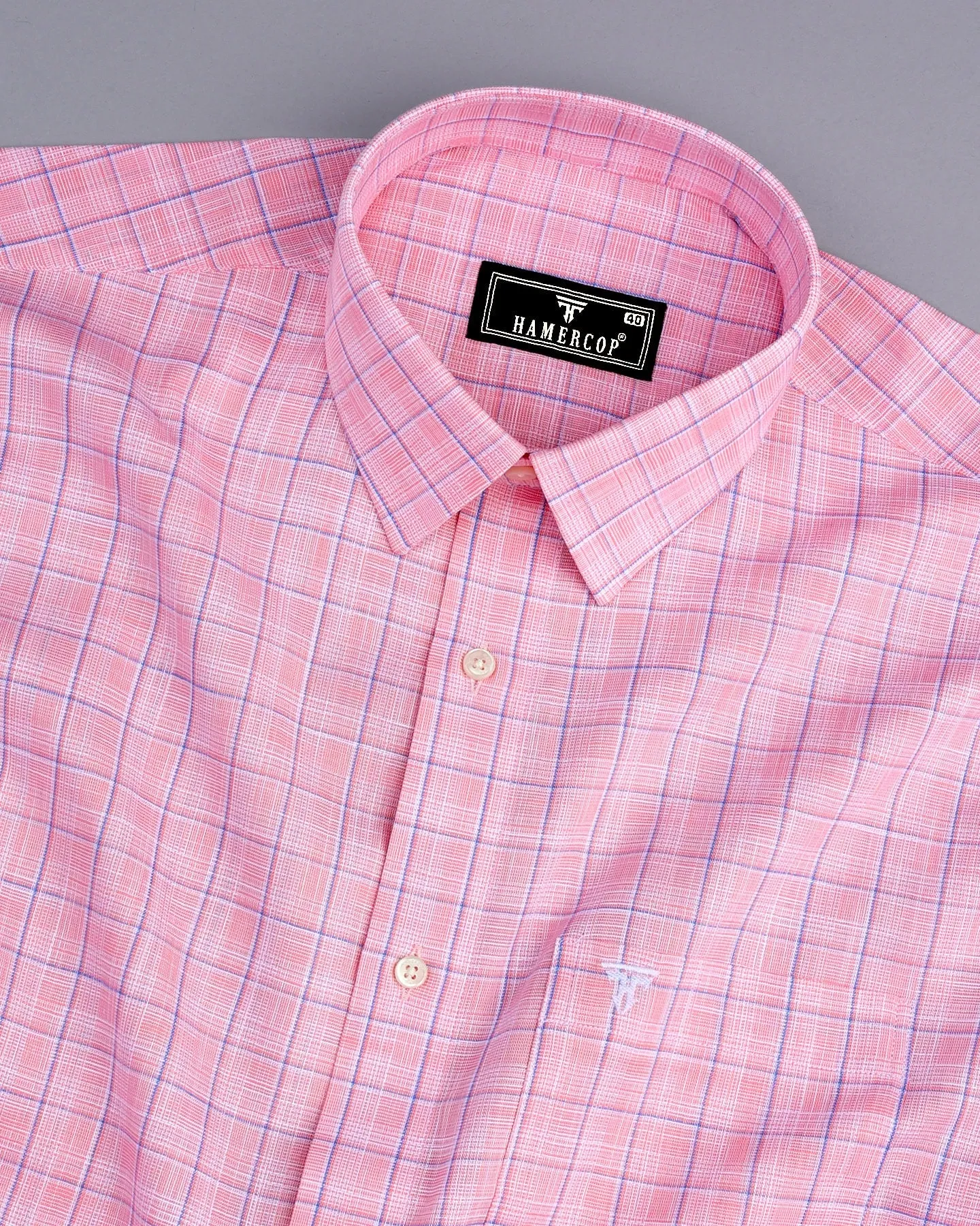 Travon Pink With Blue Check Amsler Linen Cotton Shirt