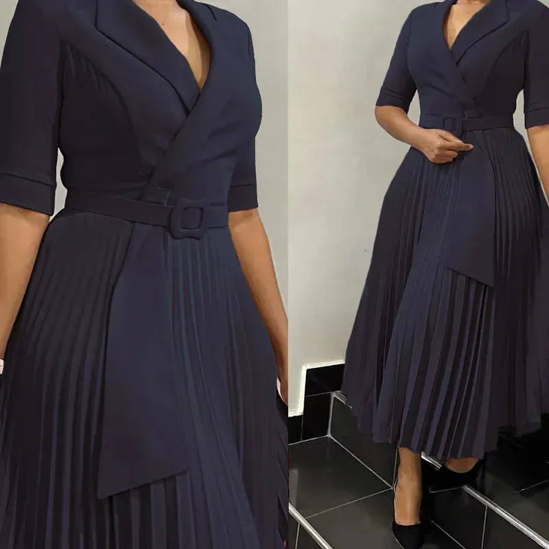 Trendy Pleated Belted Blazer Dress