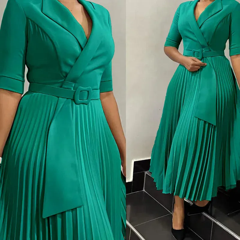 Trendy Pleated Belted Blazer Dress