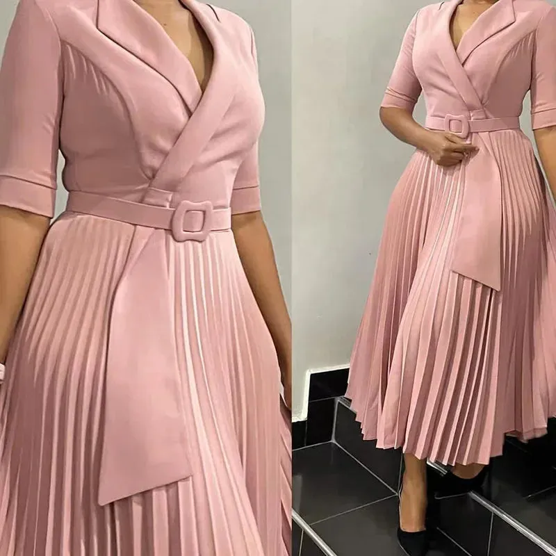 Trendy Pleated Belted Blazer Dress