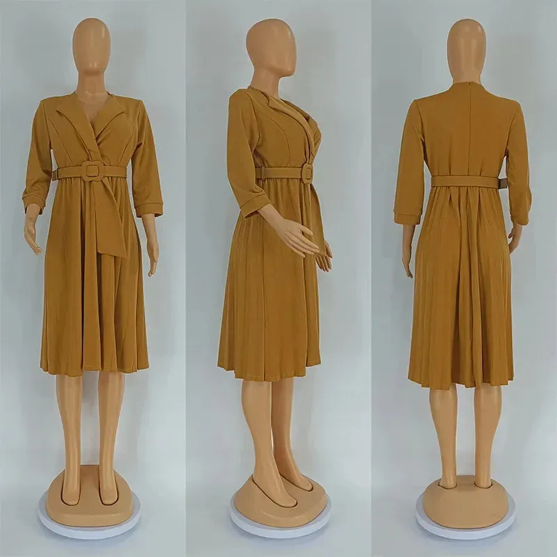Trendy Pleated Belted Blazer Dress