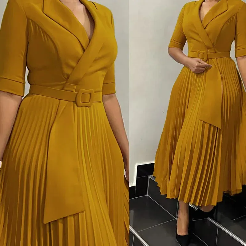 Trendy Pleated Belted Blazer Dress